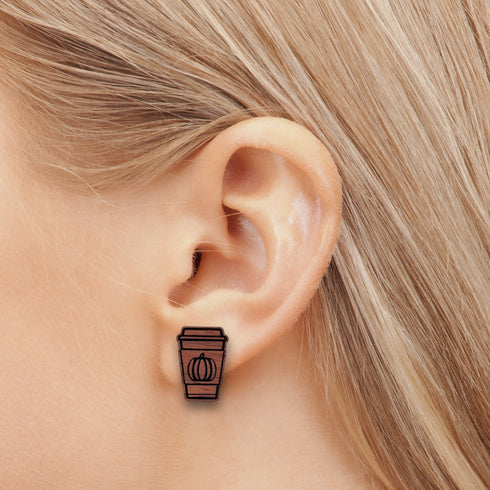 Fall Pumpkin Spice Wooden Stud Earrings-Laser Engraved